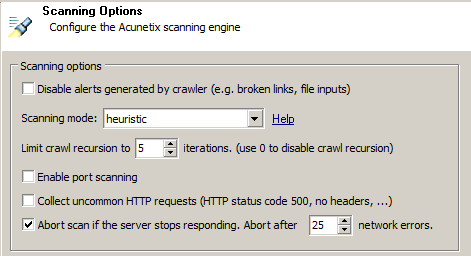Acunetix WVS scanning options node