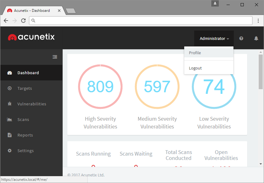 Acunetix Dashboard