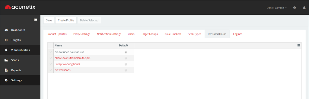 Predefined excluded hours profiles