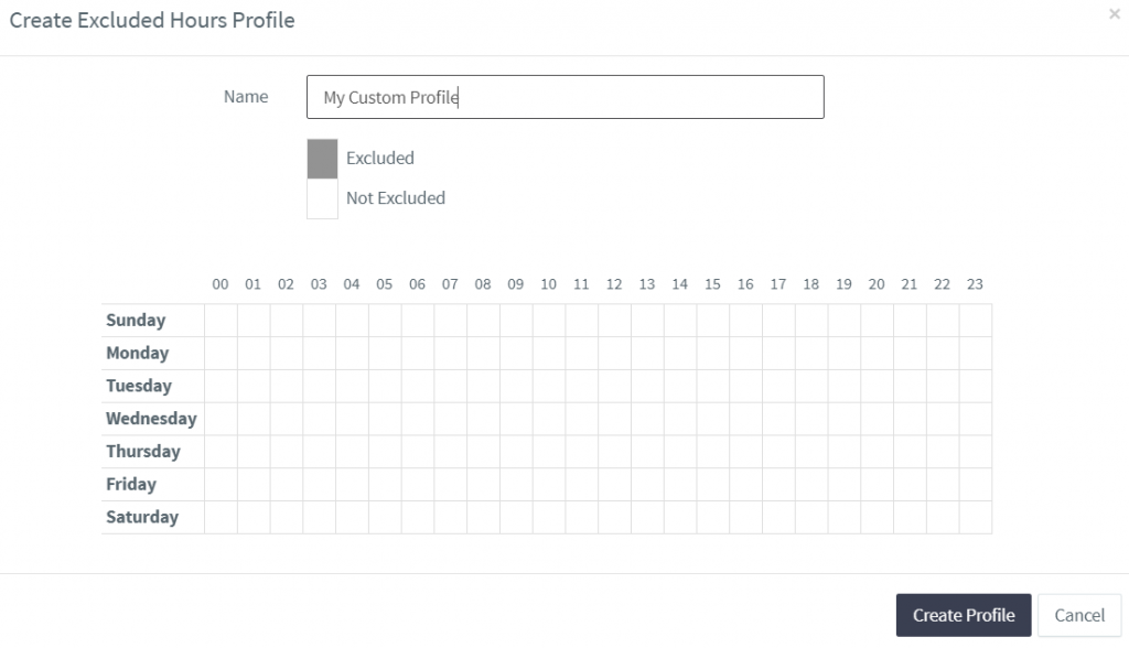Creating a new excluded hours profile