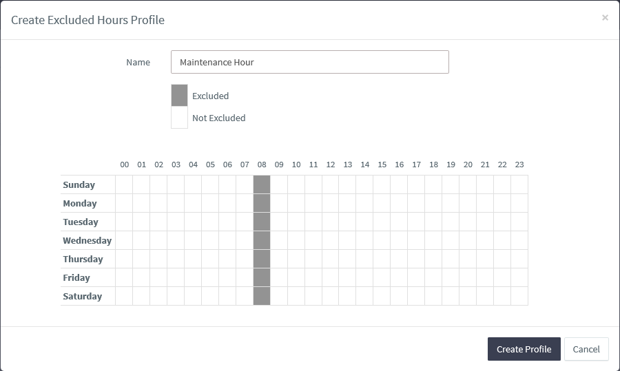 Creating an excluded hours profile