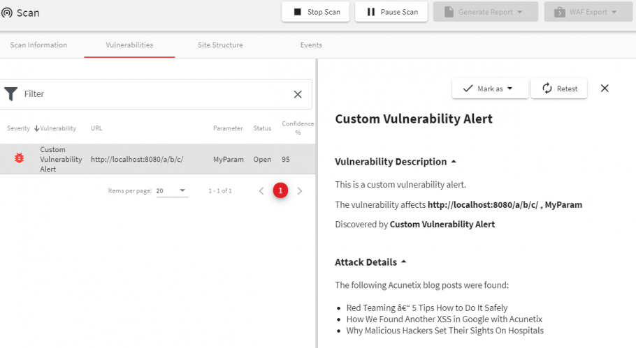Adding Custom Checks – Alert Issued